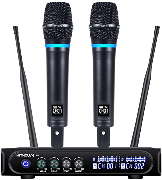 Kithouse S9 UHF Rechargeable Wireless Microphone System Karaoke