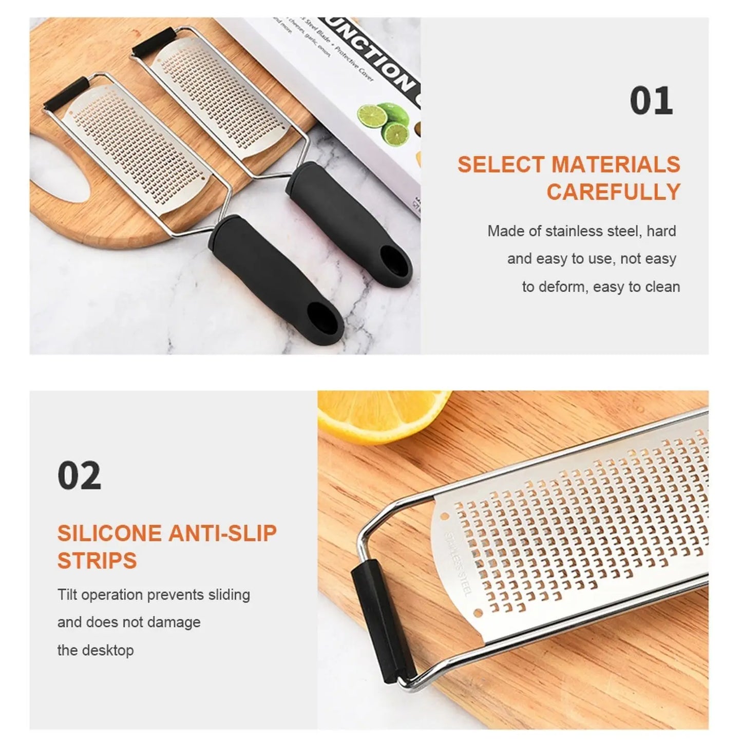 Cheese Grater,Garlic Press & Grape Cutter,Strawberry Slicer, Soft Handle Lemon Ginger Potato Zester With Plastic Cover (3 Pcs)