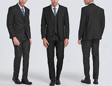 Charger l&#39;image dans la galerie, MYS Men&#39;s 3 Piece Slim Fit Suit Set, One Button Solid Jacket Vest Pants with Tie (Kostim Nwa pou Gason)
