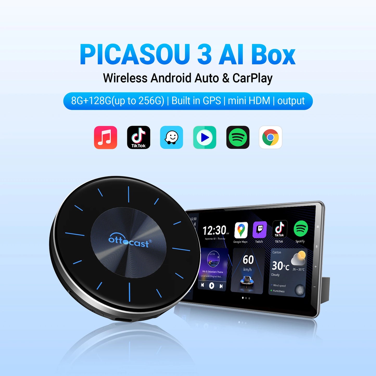 OTTOCAST OttoAiBox P3 CarPlay AI Box Wireless Android Auto TV Box mini HDMI for Renault Lada Kia Hyundai VW Car Accessories