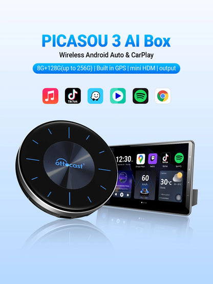 OTTOCAST OttoAiBox P3 CarPlay AI Box Wireless Android Auto TV Box mini HDMI for Renault Lada Kia Hyundai VW Car Accessories