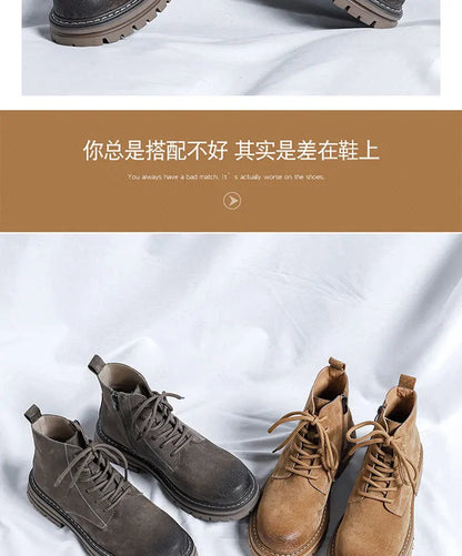 Middle-help Cow suede ankle boots men new British style outdoor big yellow boots work shoes men's fashion boots M1075