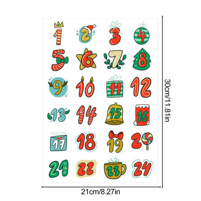 2025 Christmas 1-24 Number Stickers Christmas Advent Calendar Card Envelope Stickers Festival Card Sealing Labels