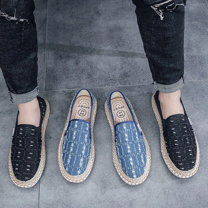 Male Moccasin Breathable Casual Canvas Shoes Hemp Insole Fisherman Shoes Slip on Loafers Men's Espadrille Summer Flats Shoe