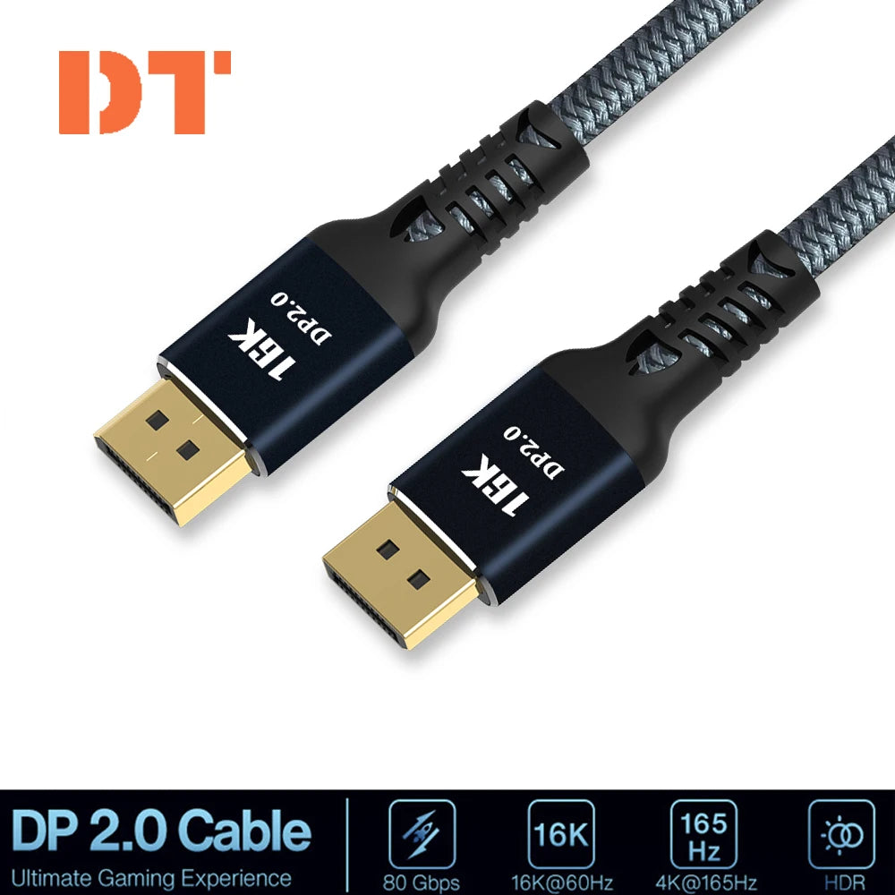 DisplayPort Cable 2.0 16K 8K DP 2.0 DP Video/Monitor Cable DP to DP 16K@30Hz 8K@120Hz 4K@240Hz for HDTV Boxes Gaming Monitors Gr