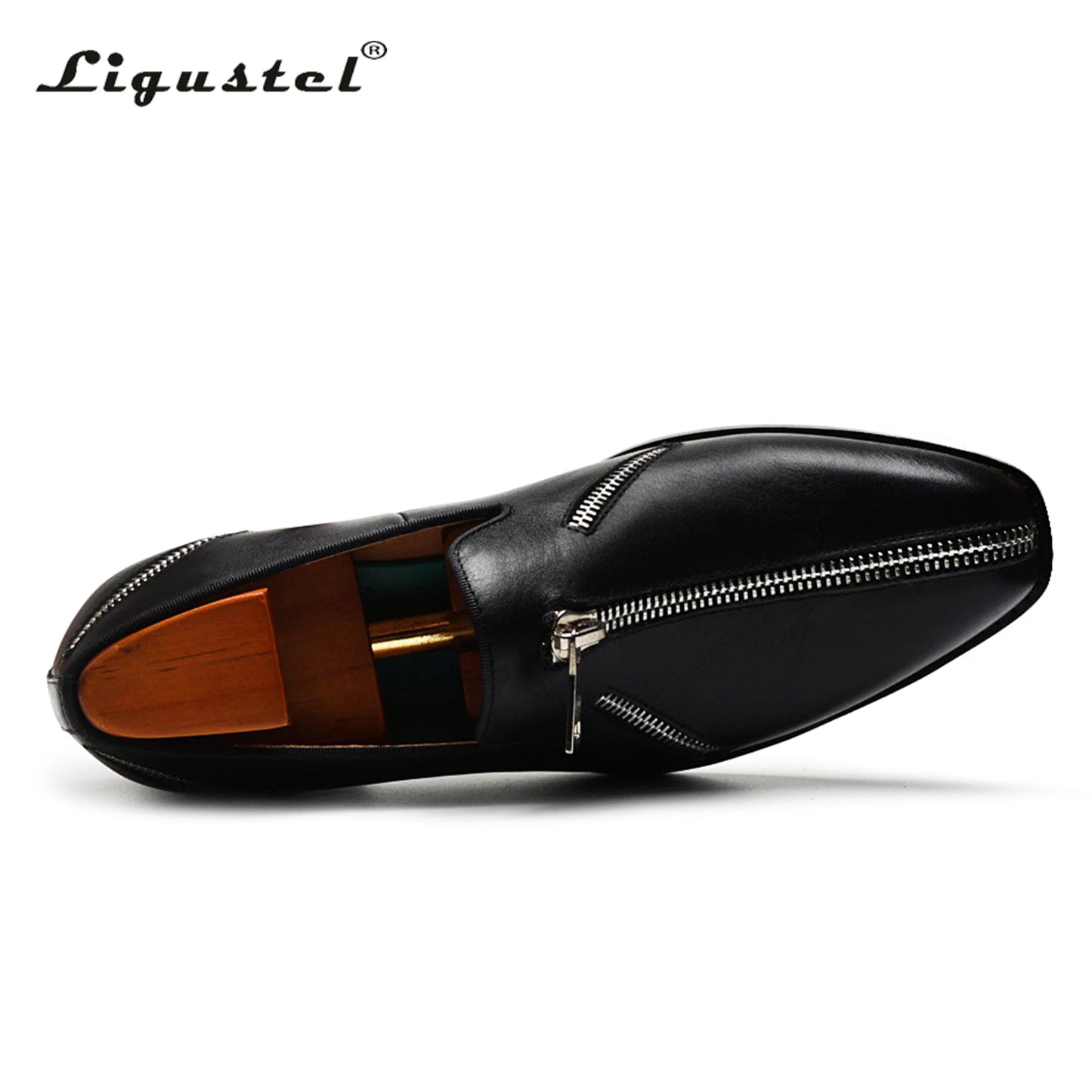 Ligustel Man Original Handmade Red Bottom Shoes Men Fashion Wedding Party Black Leather Loafers Shoes for Men with Plus Size