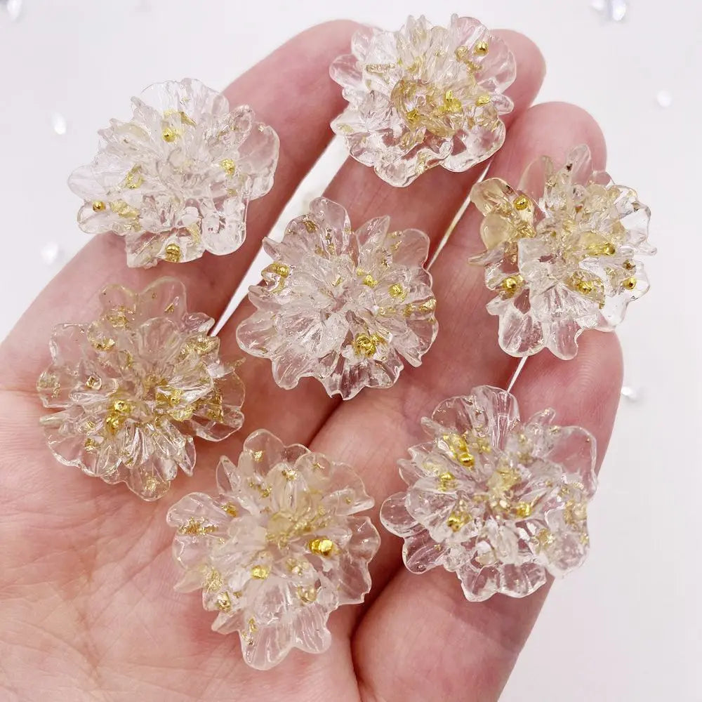 10pcs Resin Colorful Gold Foil Crystal Flower Flatback Flower Rhinestone  DIY Wedding Gems Scrapbook Ornaments Applique Crafts