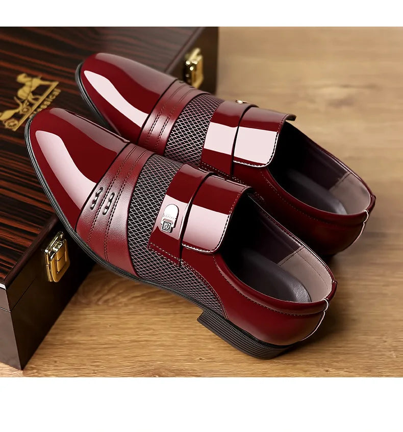 Classic Business Dress Men Shoes Formal Slip On Dress Shoes Mens Oxfords Footwear Elegent Leather Shoes For Men Loafers Wine Red