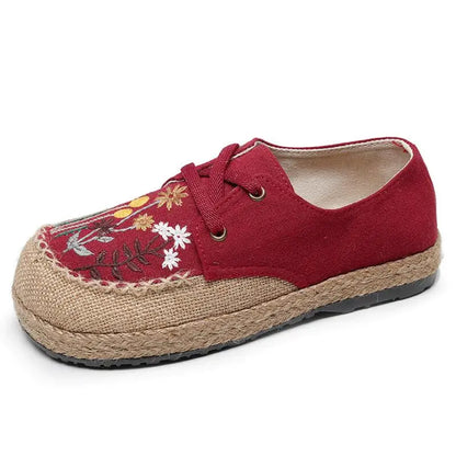 Flower Embroidered Women Handmade Linen Cotton Slip On Espadrilles Loafers Comfortable Sneakers Casual Walking Shoes 2024