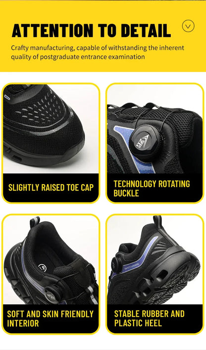 Fashion Rotating Button Men Work Safety Shoes Puncture-Proof Steel Toe Cap Sneakers Indestructible Protective Male Boots