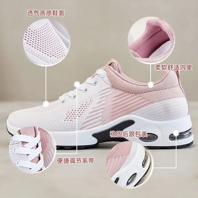 New Arrival Women's Lace-up Flats Round Toe Breathable Mesh Flat Shoes for Tennis and Outdoor Sports