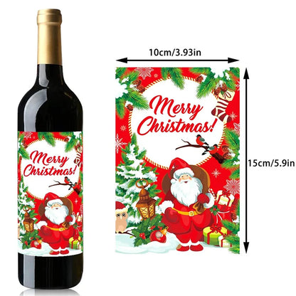 8Pcs Christmas Wine Bottle Stickers Bar Beverage Bottle Label Santa Claus Merry Xmas Wine Bottle Labels Party Decor