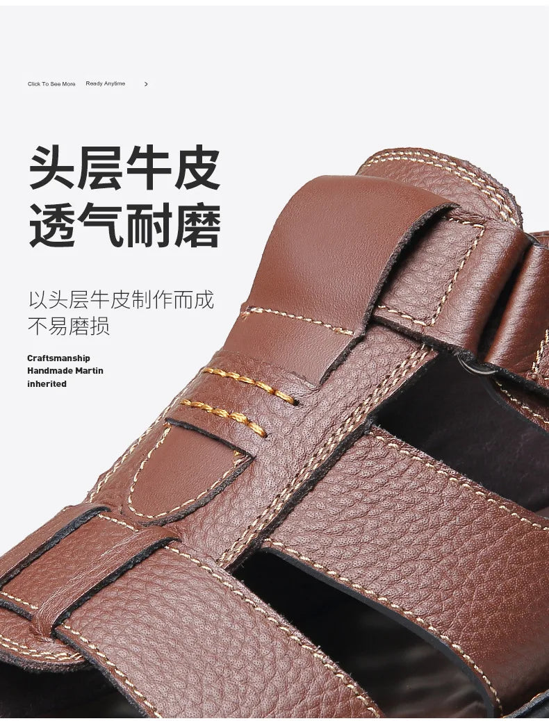 Luxury Men Sandals Cowhide Sandals for Men 2024 Summer Non-Slip Thick-soled Beach Shoes Handmade Leather Leisure Men's Sneakers