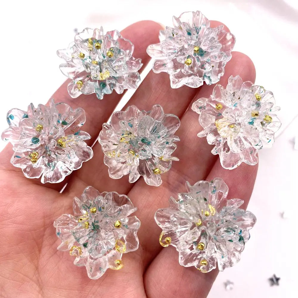 10pcs Resin Colorful Gold Foil Crystal Flower Flatback Flower Rhinestone  DIY Wedding Gems Scrapbook Ornaments Applique Crafts