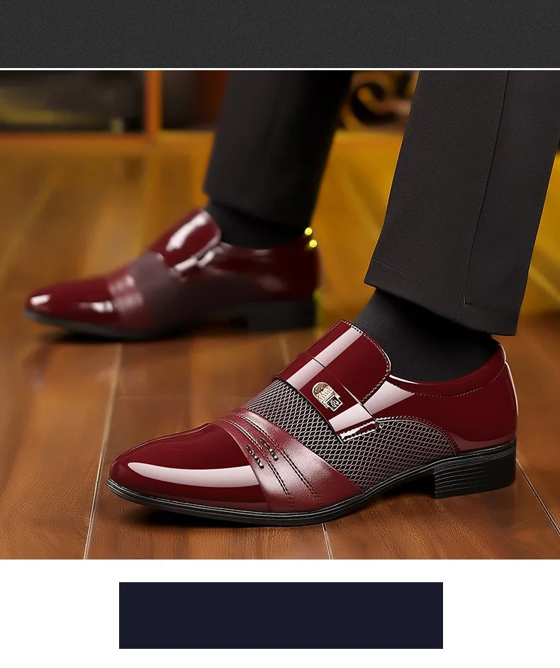 Classic Business Dress Men Shoes Formal Slip On Dress Shoes Mens Oxfords Footwear Elegent Leather Shoes For Men Loafers Wine Red