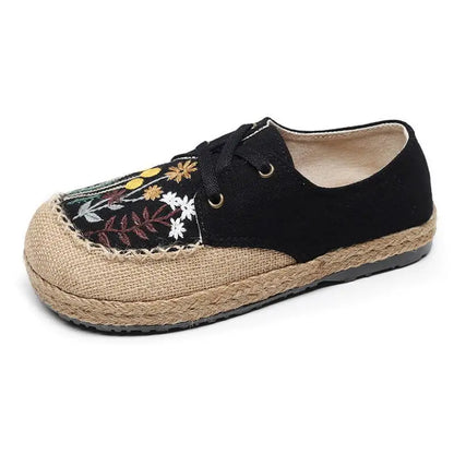 Flower Embroidered Women Handmade Linen Cotton Slip On Espadrilles Loafers Comfortable Sneakers Casual Walking Shoes 2024