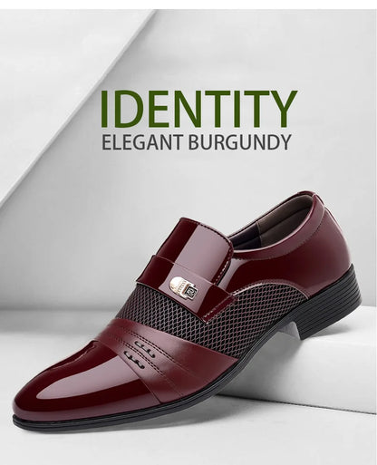 Classic Business Dress Men Shoes Formal Slip On Dress Shoes Mens Oxfords Footwear Elegent Leather Shoes For Men Loafers Wine Red