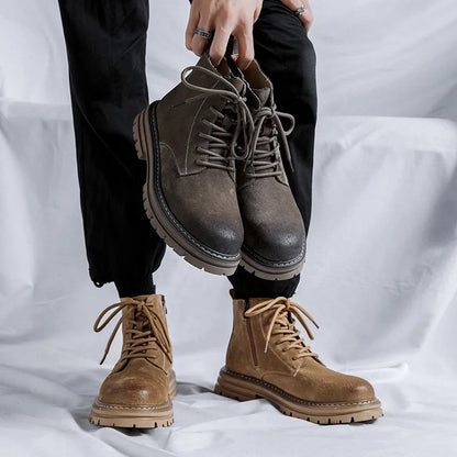 Middle-help Cow suede ankle boots men new British style outdoor big yellow boots work shoes men's fashion boots M1075