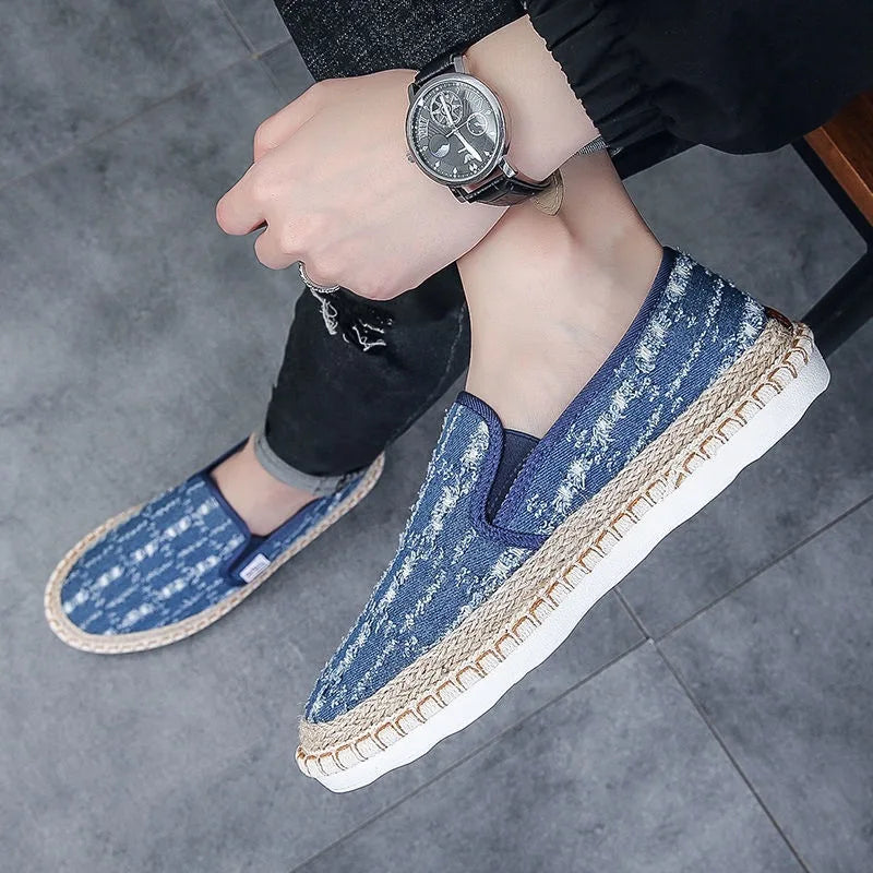 Male Moccasin Breathable Casual Canvas Shoes Hemp Insole Fisherman Shoes Slip on Loafers Men's Espadrille Summer Flats Shoe