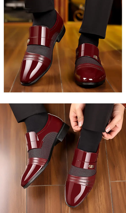 Classic Business Dress Men Shoes Formal Slip On Dress Shoes Mens Oxfords Footwear Elegent Leather Shoes For Men Loafers Wine Red