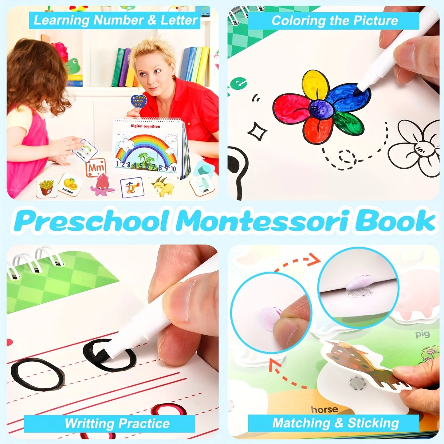 2 sets of Montessori Busy books for preschool learning activities, educational toys for boys and girls over 3 years old