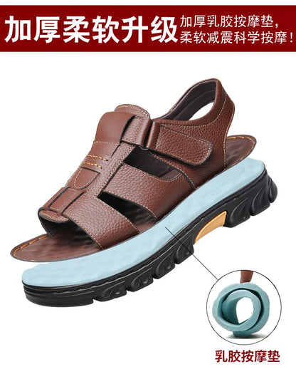 Luxury Men Sandals Cowhide Sandals for Men 2024 Summer Non-Slip Thick-soled Beach Shoes Handmade Leather Leisure Men's Sneakers