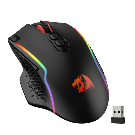 Redragon M810 Pro Wireless Gaming Mouse, 10000 DPI Wired Gamer Mouse w/ Rapid Fire Key, 8 Macro Buttons, Black/White Mouse