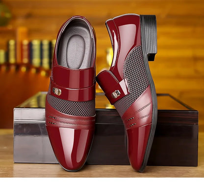 Classic Business Dress Men Shoes Formal Slip On Dress Shoes Mens Oxfords Footwear Elegent Leather Shoes For Men Loafers Wine Red