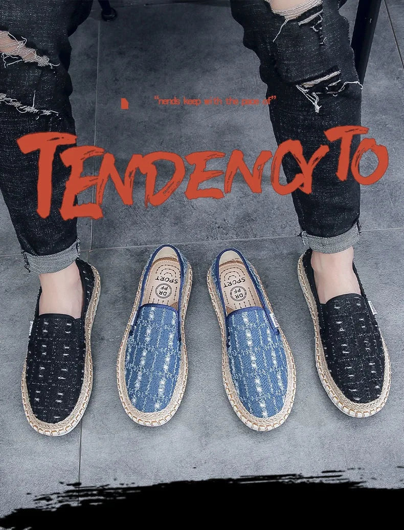 Male Moccasin Breathable Casual Canvas Shoes Hemp Insole Fisherman Shoes Slip on Loafers Men's Espadrille Summer Flats Shoe