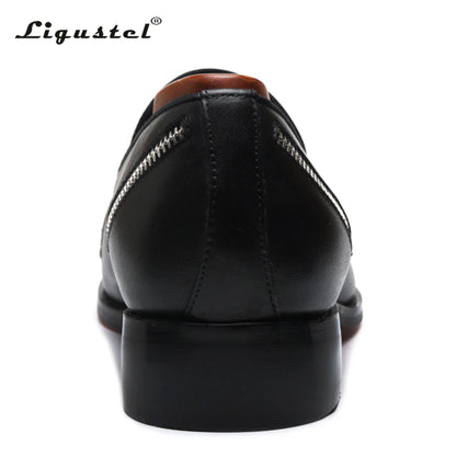 Ligustel Man Original Handmade Red Bottom Shoes Men Fashion Wedding Party Black Leather Loafers Shoes for Men with Plus Size