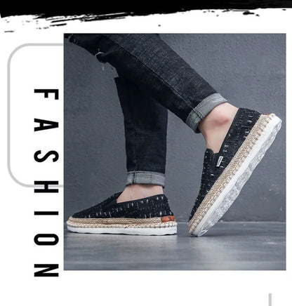 Male Moccasin Breathable Casual Canvas Shoes Hemp Insole Fisherman Shoes Slip on Loafers Men's Espadrille Summer Flats Shoe