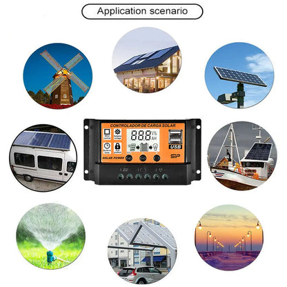 Solar Charge Controller USB Port 12V/24V MPPT/PWM 10A-100A Solar Panel Dual Electrical Equipment Auto Paremeter Adjustable Tools