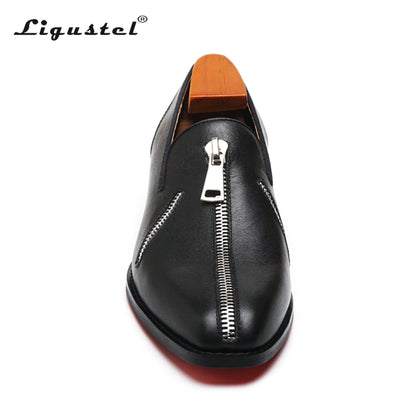 Ligustel Man Original Handmade Red Bottom Shoes Men Fashion Wedding Party Black Leather Loafers Shoes for Men with Plus Size