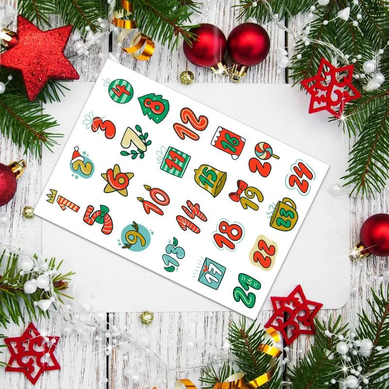 2025 Christmas 1-24 Number Stickers Christmas Advent Calendar Card Envelope Stickers Festival Card Sealing Labels