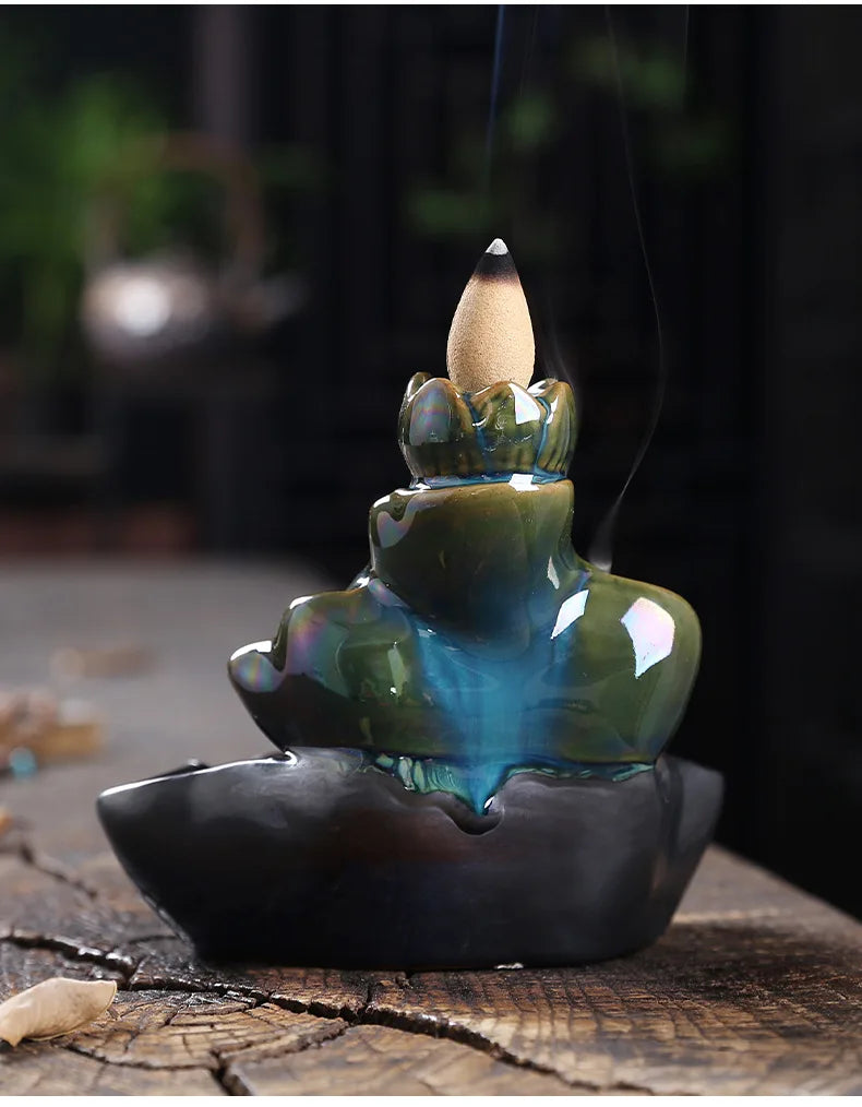 Backflow Incense Burner Aroma Diffuser Household Decoration Accessories, Zen Lotus Leaf Lotus Waterfall Backflow Incense Stand