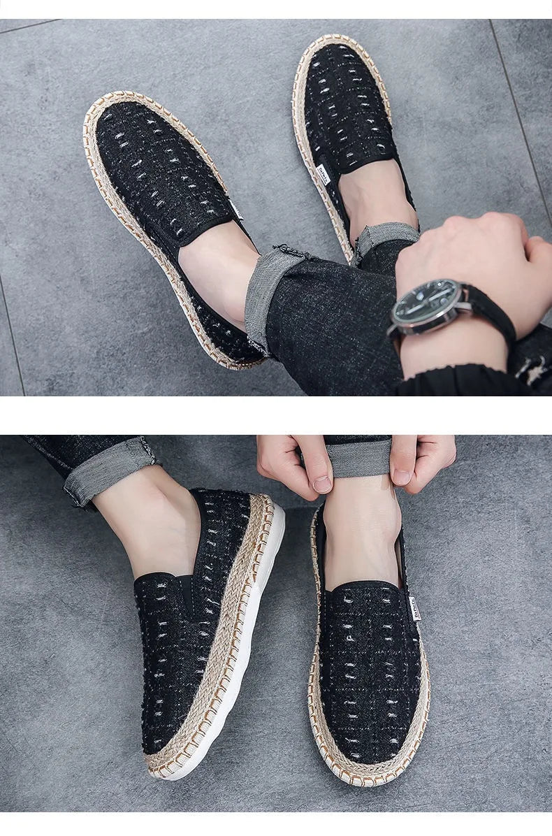 Male Moccasin Breathable Casual Canvas Shoes Hemp Insole Fisherman Shoes Slip on Loafers Men's Espadrille Summer Flats Shoe