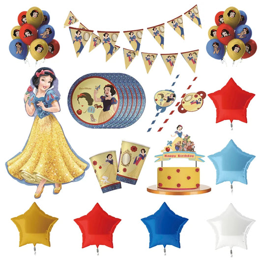 Snow White Theme Party Supplies Children Birthday Party Disposable Tableware Set Paper Plate Cup Napkins Baby Shower Decorations