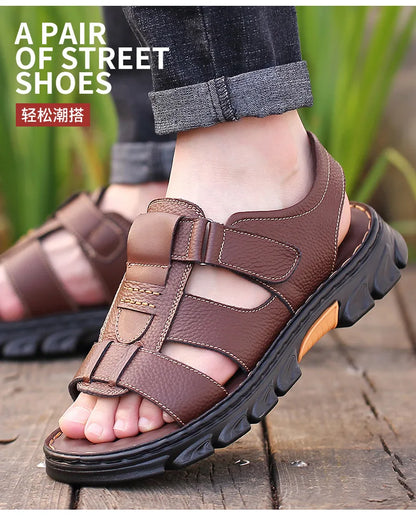 Luxury Men Sandals Cowhide Sandals for Men 2024 Summer Non-Slip Thick-soled Beach Shoes Handmade Leather Leisure Men's Sneakers