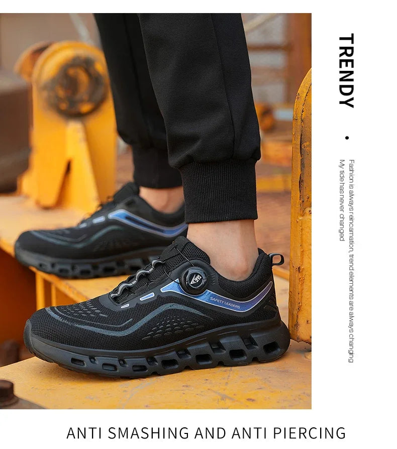 Fashion Rotating Button Men Work Safety Shoes Puncture-Proof Steel Toe Cap Sneakers Indestructible Protective Male Boots