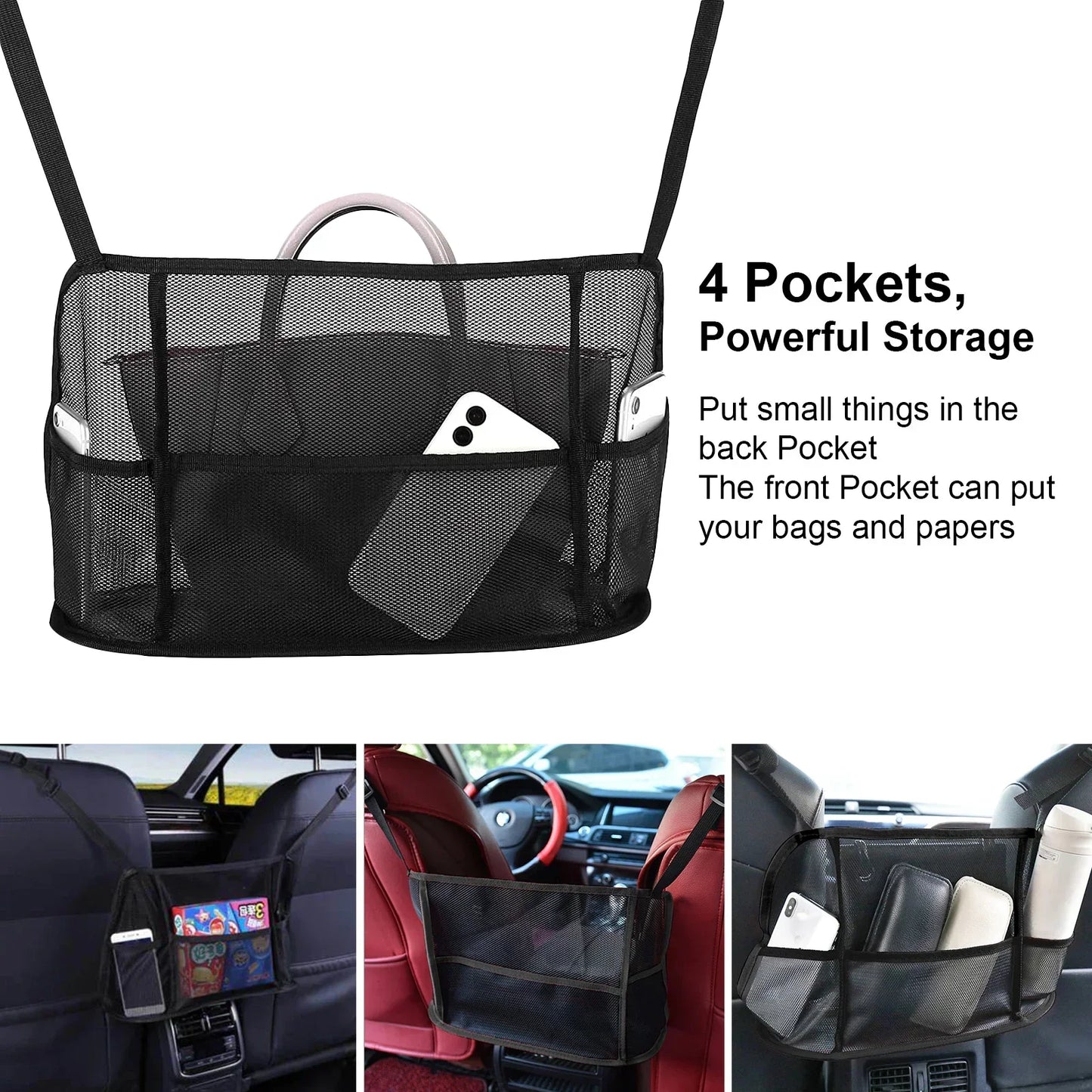 Car Net Pocket Handbag Holder Organizer - Seat Side Storage, Interior Accessories