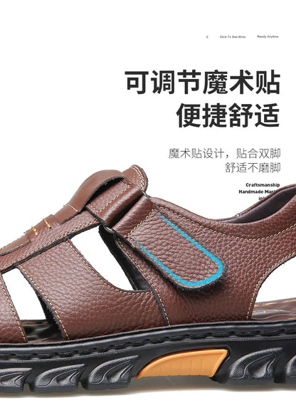 Luxury Men Sandals Cowhide Sandals for Men 2024 Summer Non-Slip Thick-soled Beach Shoes Handmade Leather Leisure Men's Sneakers