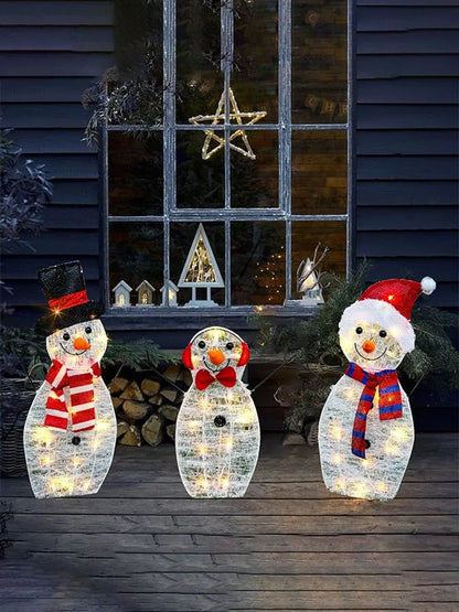 3Pcs Lighted Snowman Christmas Garden Decoration With LED Light Glowing Snowman Xmas Home Outdoor Yard Decorations Ornament 2024