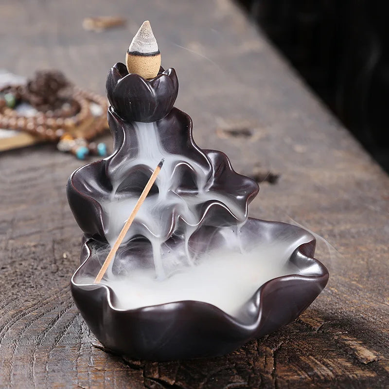 Backflow Incense Burner Aroma Diffuser Household Decoration Accessories, Zen Lotus Leaf Lotus Waterfall Backflow Incense Stand