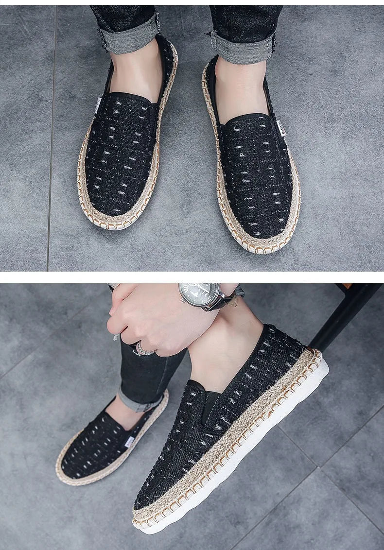 Male Moccasin Breathable Casual Canvas Shoes Hemp Insole Fisherman Shoes Slip on Loafers Men's Espadrille Summer Flats Shoe