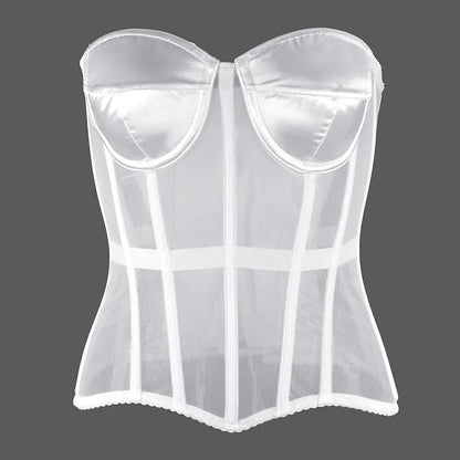 Women Corset Bustiers Strapless With Bra Breathable Mesh Lace Up Boned Bodices Waist Girdle Tummy Control Tight Tops XXS To 6XL