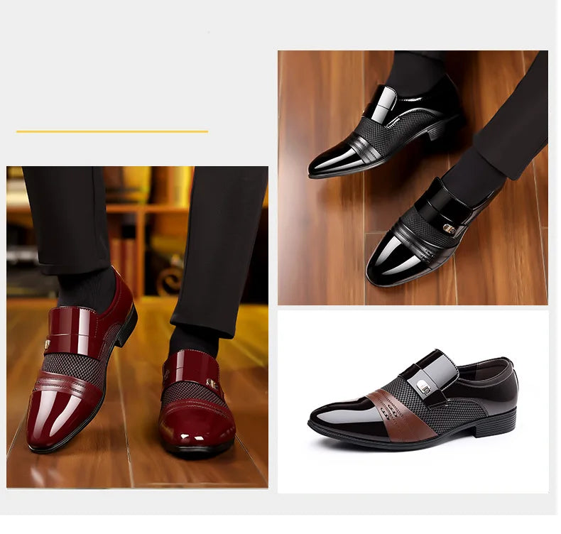 Classic Business Dress Men Shoes Formal Slip On Dress Shoes Mens Oxfords Footwear Elegent Leather Shoes For Men Loafers Wine Red