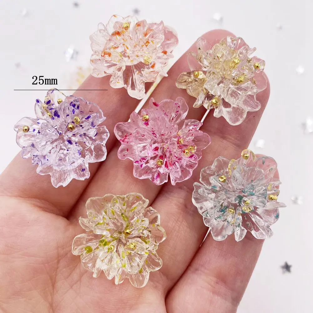 10pcs Resin Colorful Gold Foil Crystal Flower Flatback Flower Rhinestone  DIY Wedding Gems Scrapbook Ornaments Applique Crafts