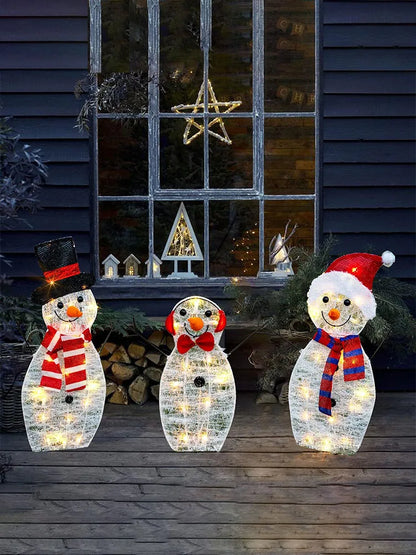 3Pcs Lighted Snowman Christmas Garden Decoration With LED Light Glowing Snowman Xmas Home Outdoor Yard Decorations Ornament 2024