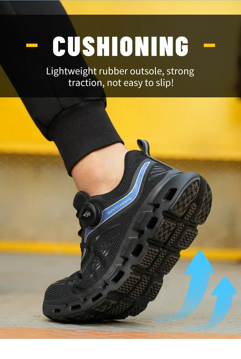 Fashion Rotating Button Men Work Safety Shoes Puncture-Proof Steel Toe Cap Sneakers Indestructible Protective Male Boots