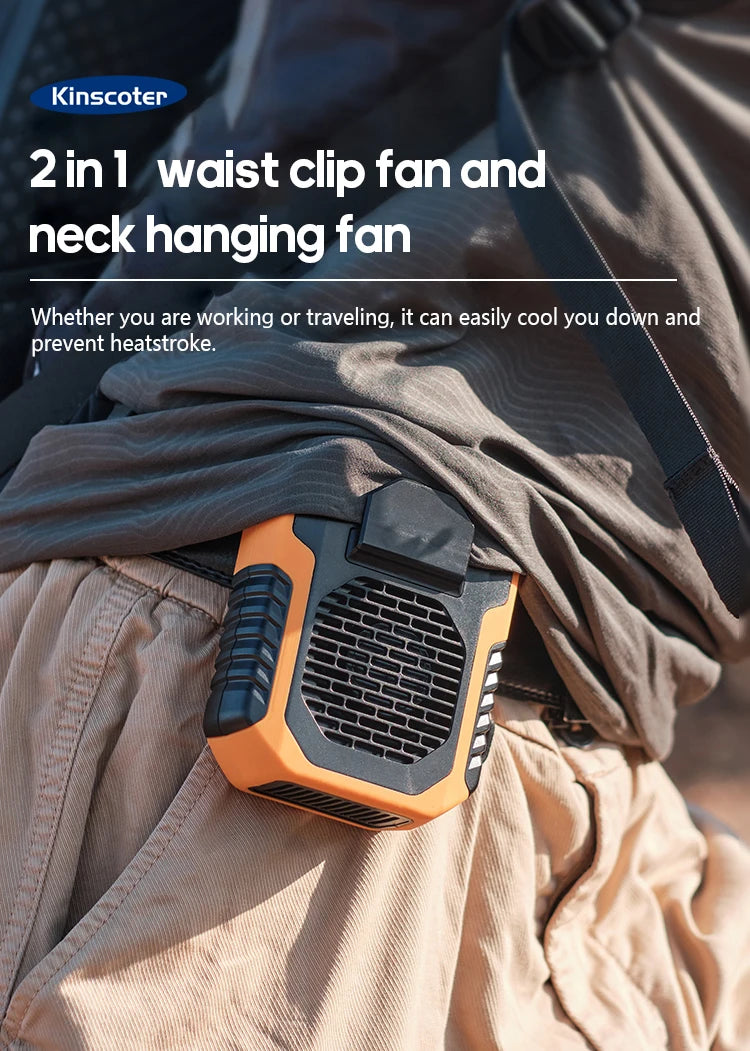 KINSCOTER Outdoor Hanging Waist Fan 6000mAh Portable Waist/Neck Fan Cooler Ventilator 3 Speeds Silent Long Use Life Electric Fan